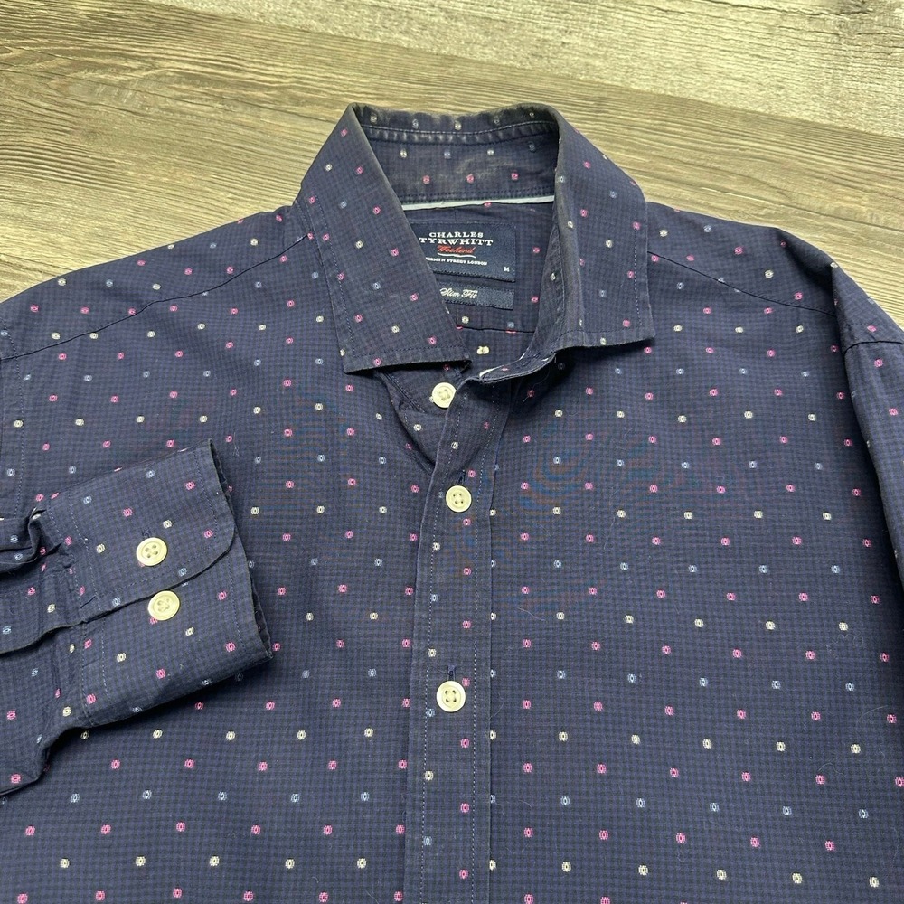 Charles Tyrwhitt Weekend Navy Blue Mens M Slim Fit Long Sleeve‎ Button Up Shirt